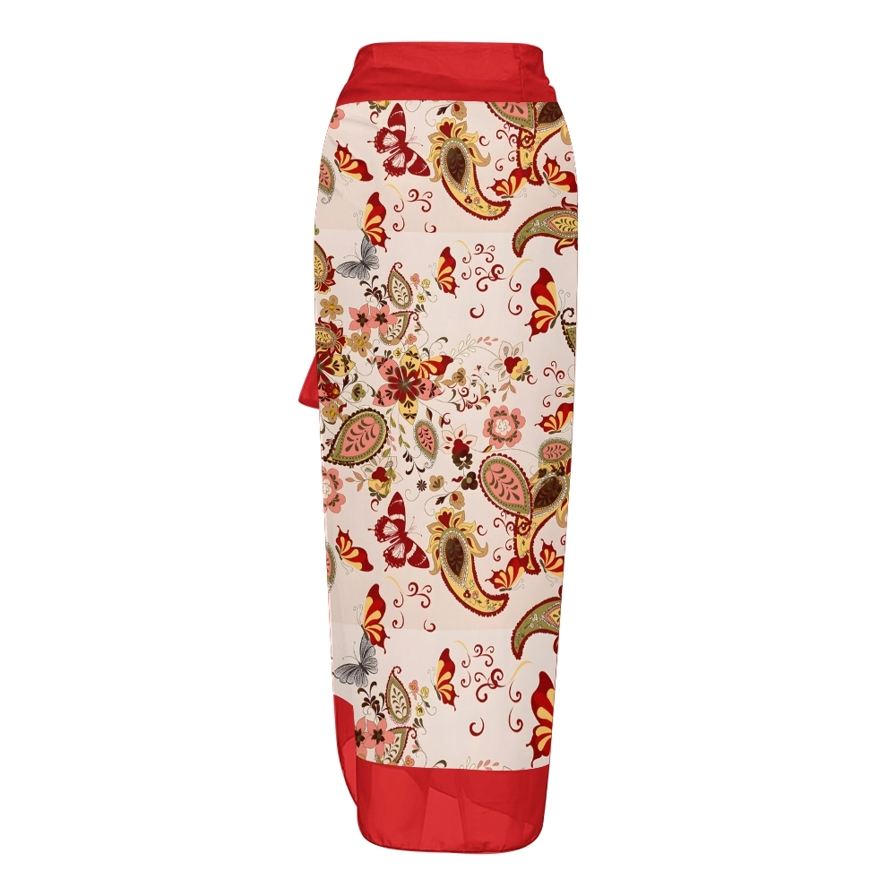 Women's Paisley Floral One Piece Deep V Neck Swimsuit with Skirt Set