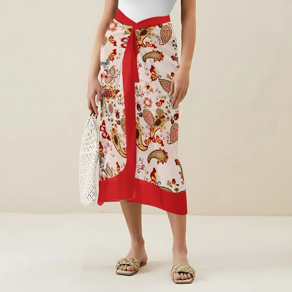 Women's Paisley Floral One Piece Deep V Neck Swimsuit with Skirt Set