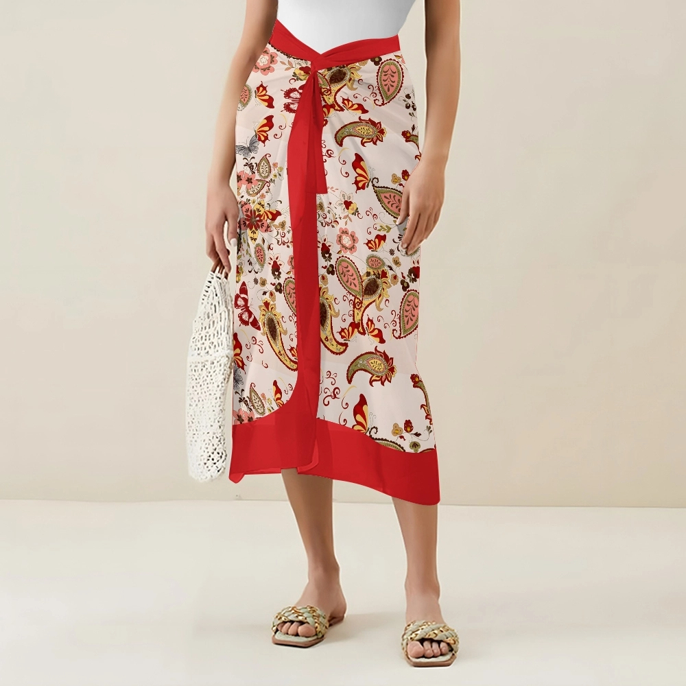 Women's Paisley Floral One Piece Deep V Neck Swimsuit with Skirt Set