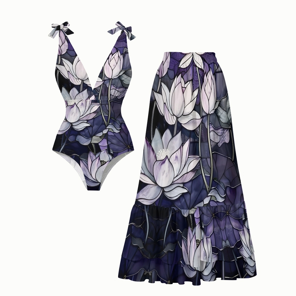 Artistic Lotus One-Piece Set