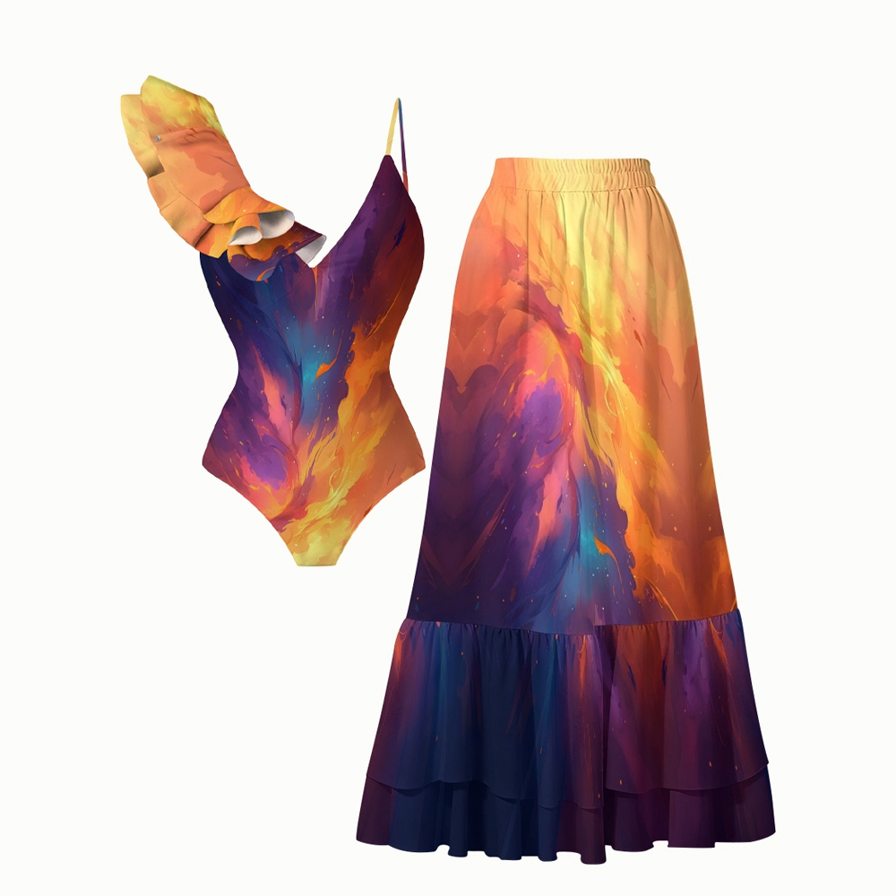 Sunset Fire Ruffle One-Piece Set