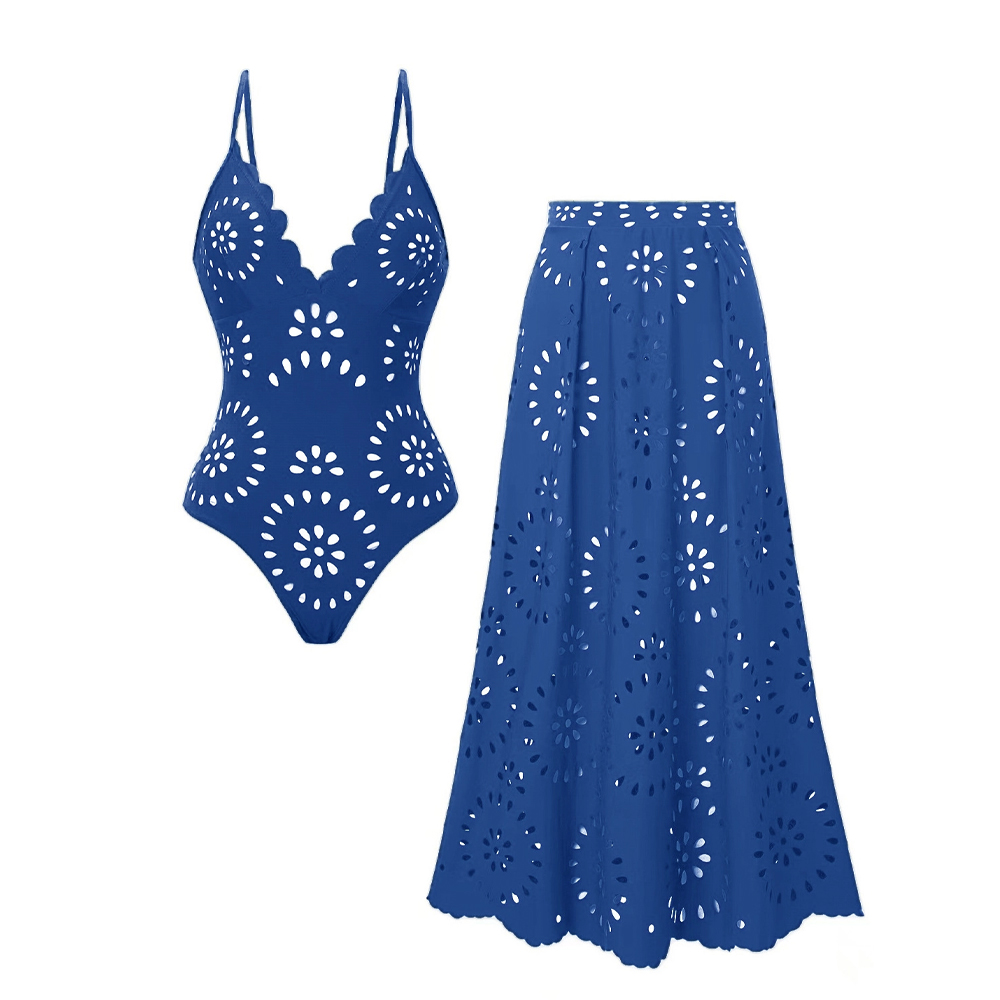 Multi-color Sexy Spaghetti Strap Lace-Up Cutout One-Piece Swimsuit with Matching Long Skirt Cover-Up