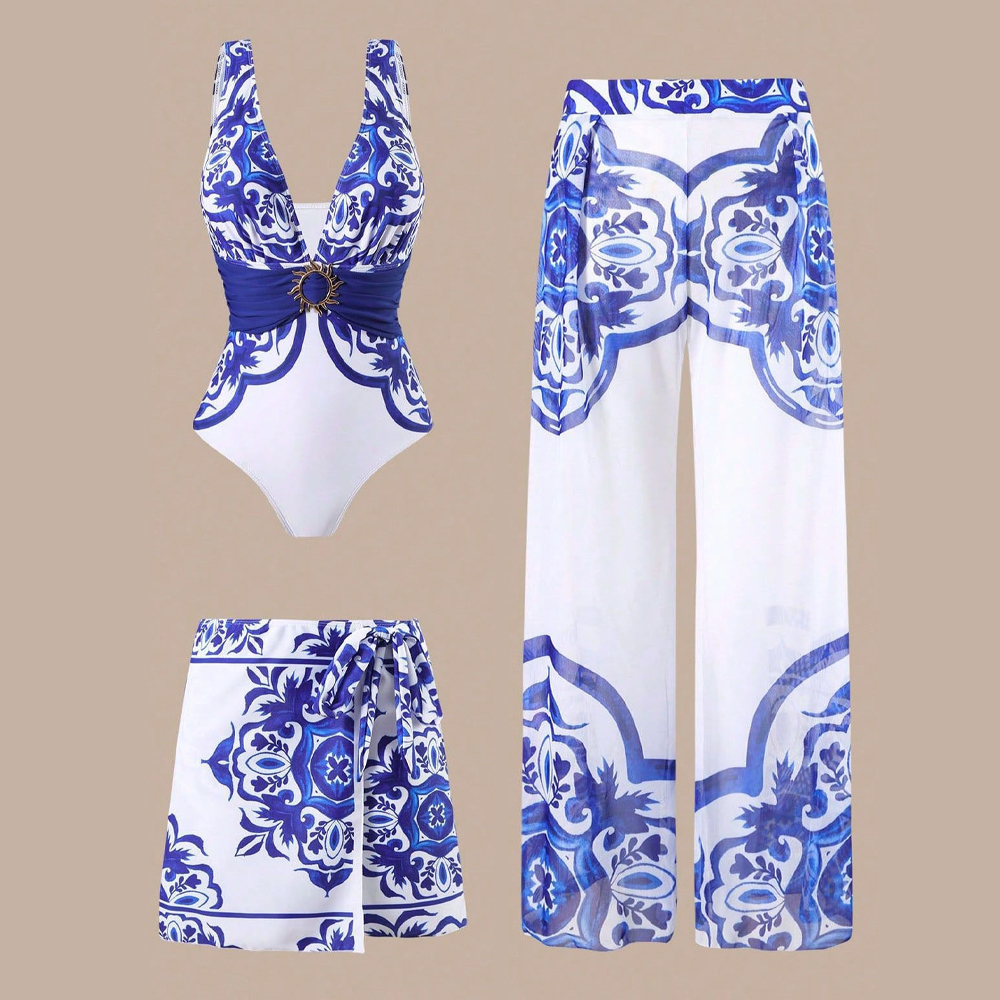 Artistic Blue Porcelain Print Set