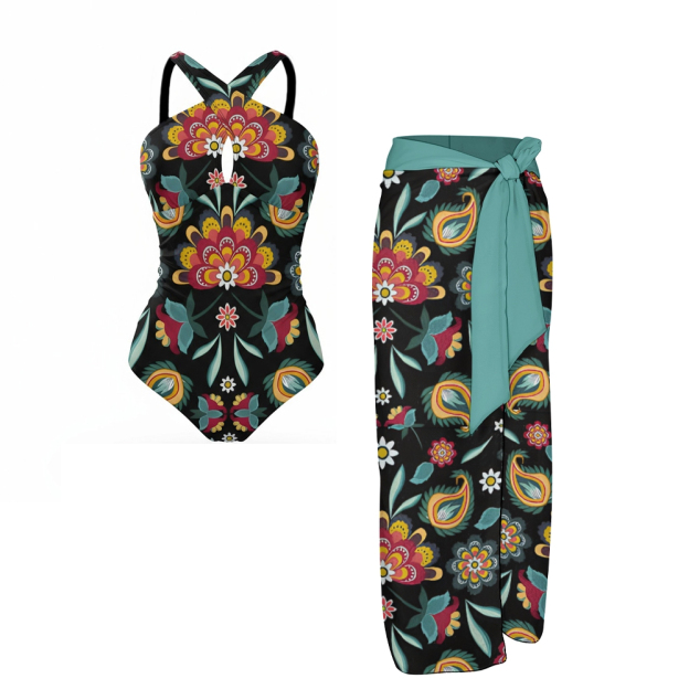 Floral Crisscross Back One-Piece Set