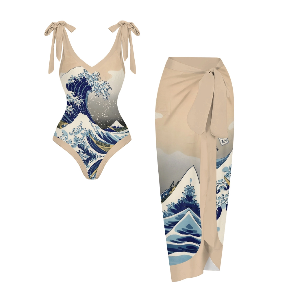 Women's The Great Wave off Kanagawa One-Piece Swimsuit and Matching Maxi Skirt