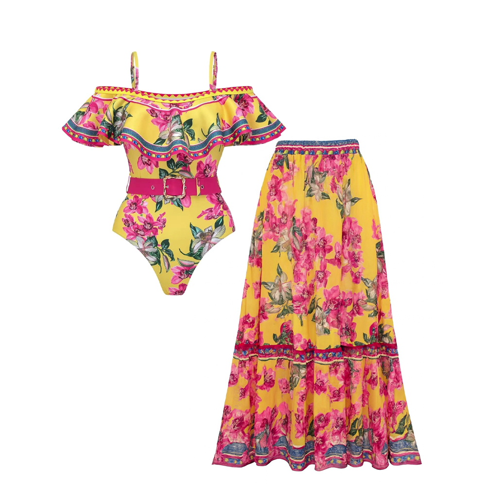 Women's Fashion Sexy One-Piece Swimsuit with Chiffon Cover-Up Set