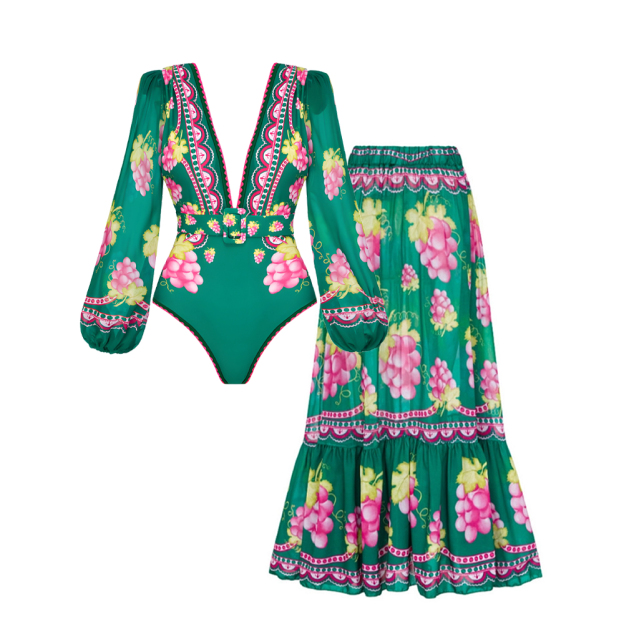 Vintage Print One-Piece Set