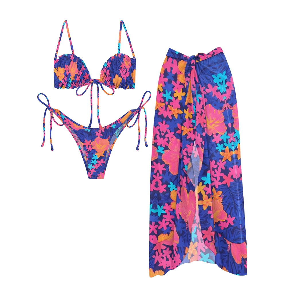 Women's Tropical Hibiscus Print Two-Piece Swimsuit with Skirt