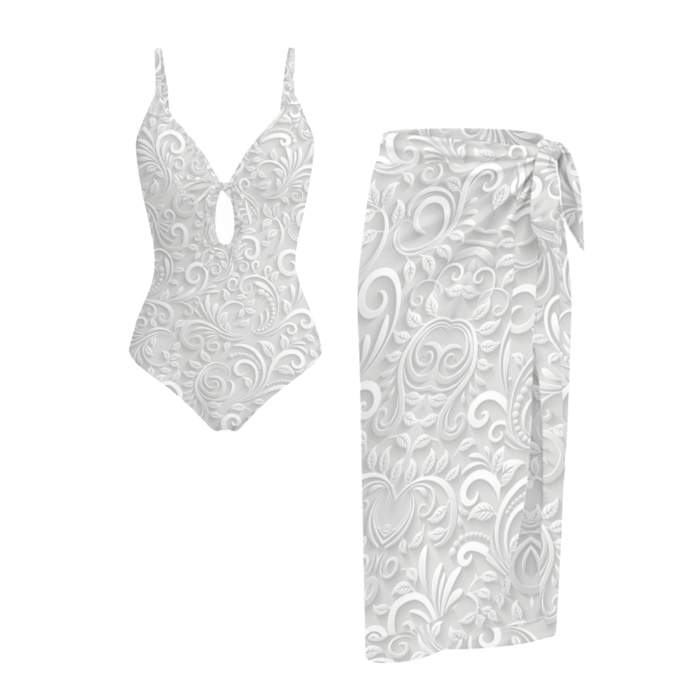 Women's Vintage Baroque Print One-Piece Swimsuit with Skirt