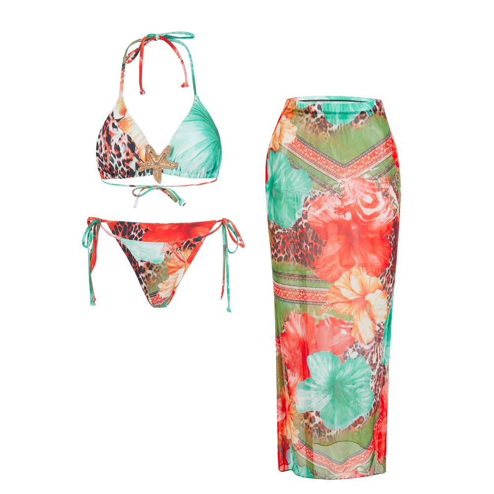 Women's Elegant Vintage Print One-Piece Swimsuit with Skirt
