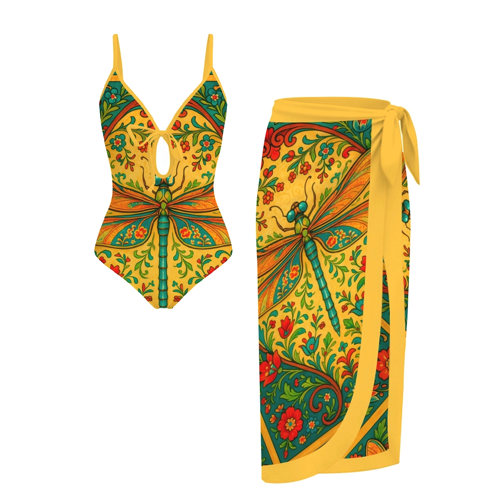 Women's Dragonfly Garden One-Piece Swimsuit with Skirt