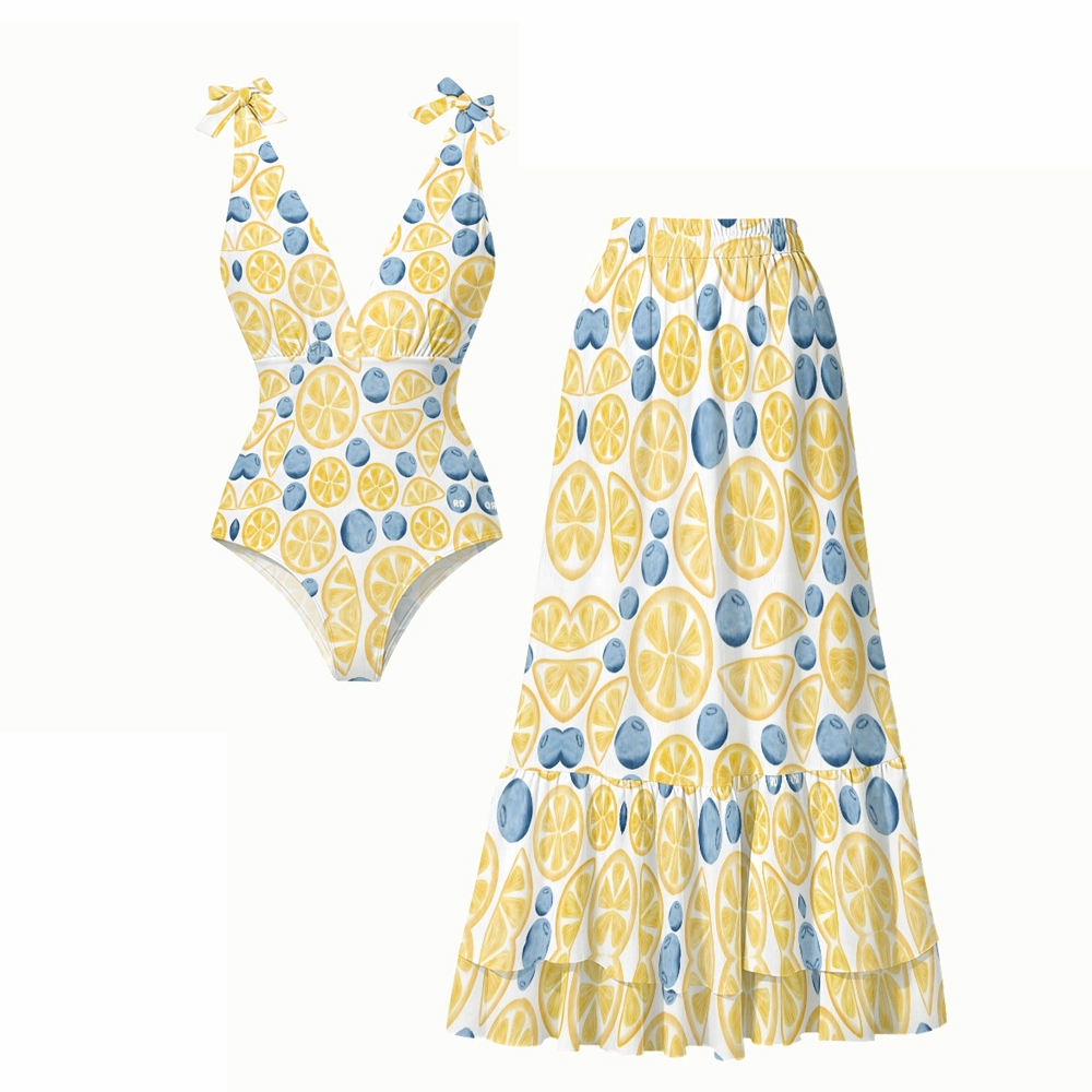 Women's Citrus Breeze One-Piece Swimsuit with Skirt
