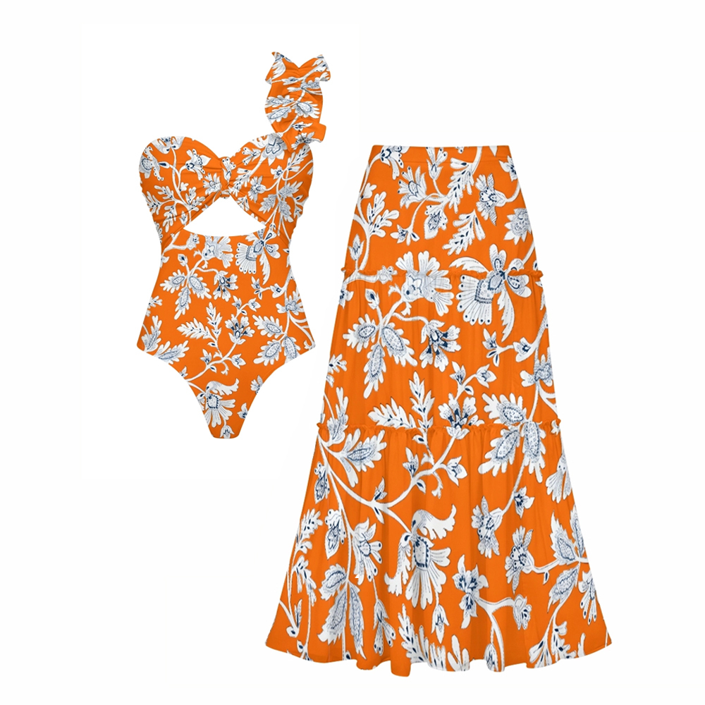 Women's Stunning Stippling Print One-Piece Swimsuit with Skirt