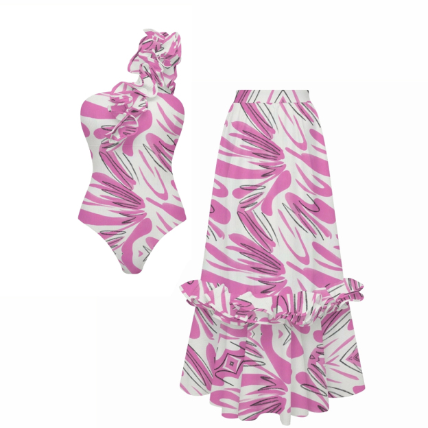 Pink Graffiti Art Ruffle One Piece Set