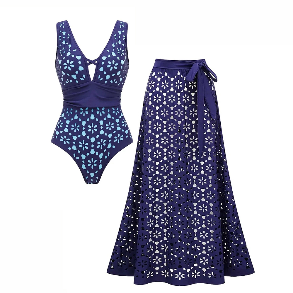 Blue Cut-Out One-Piece Set