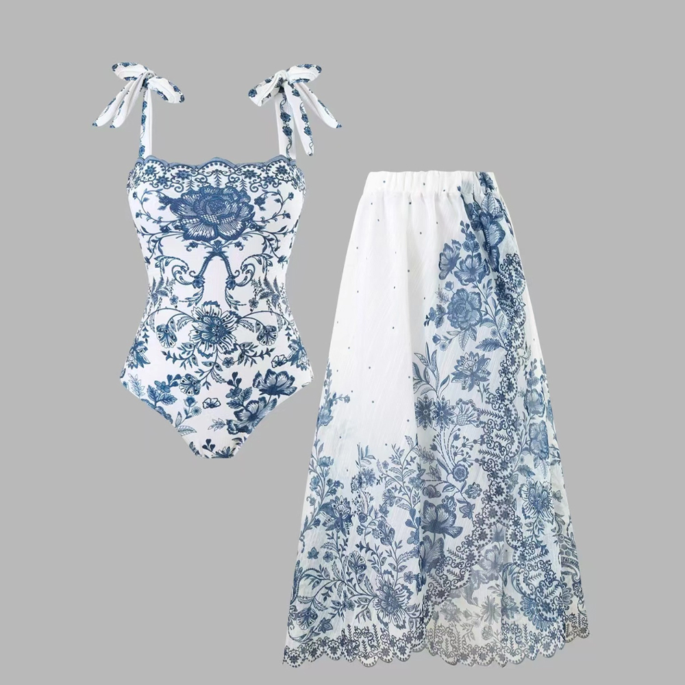 Blue & White Chinoiserie One-Piece Set