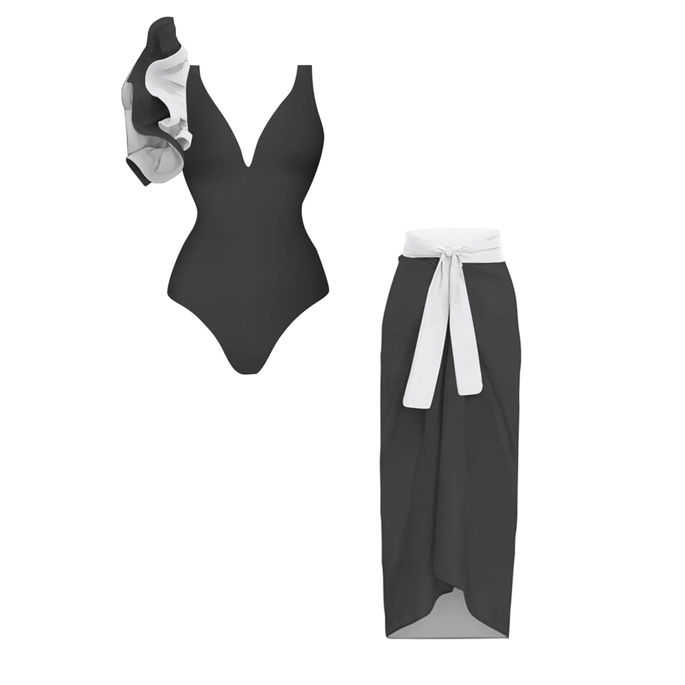 Color-Block One-Piece Swimsuit Set