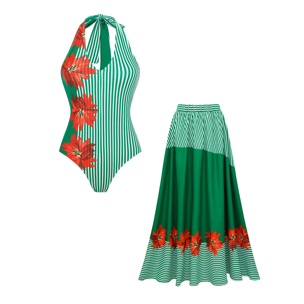 Stripe & Floral One-Piece Set