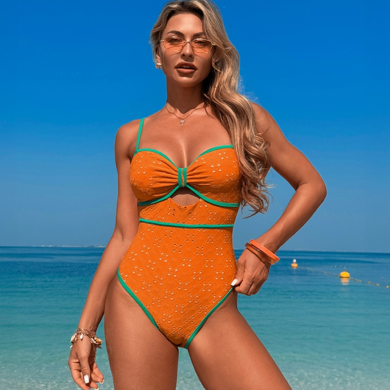 Women's Classic Solid Color One-Piece Swimsuit with Cut-Out Details
