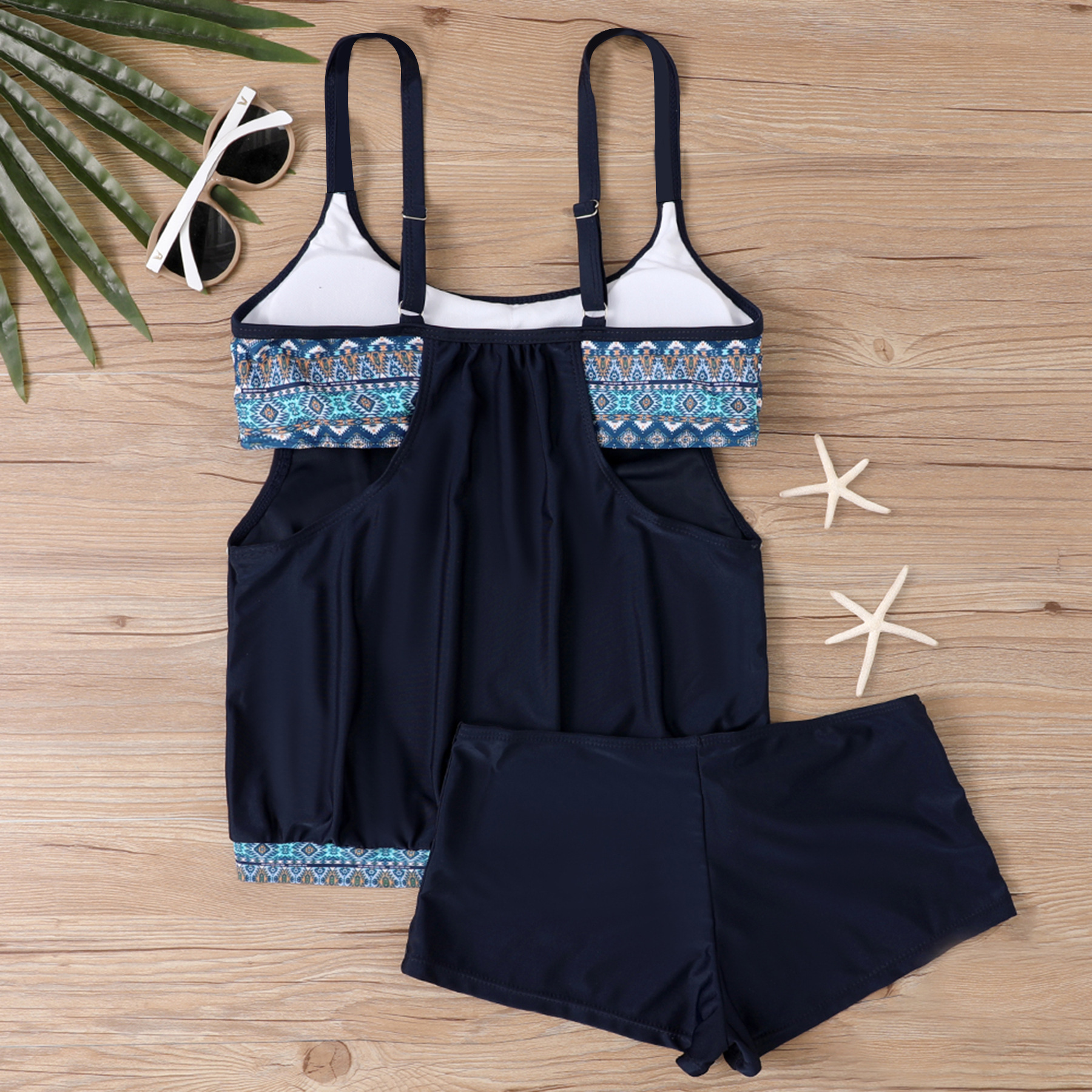 Women's New Plus Size Colorful Print Tankini 2-Piece Set