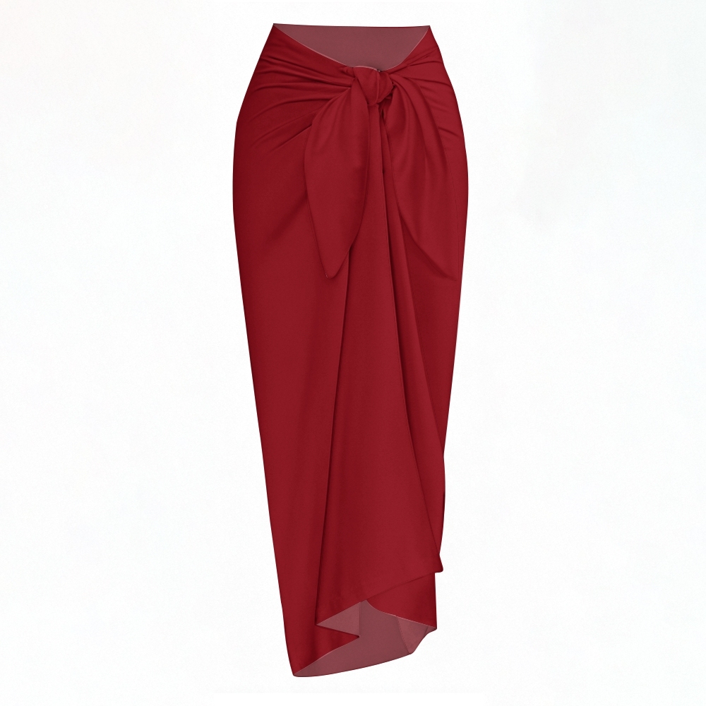 Halter Deep V-Neck One-Piece Swimsuit and Tie-Front Sarong Skirt