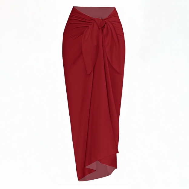 Halter Deep V-Neck One-Piece Swimsuit and Tie-Front Sarong Skirt