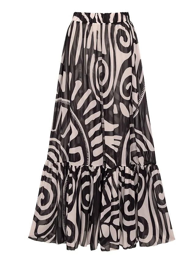 Adjustable Shoulder Straps Black Tribal Print Swimsuit Set