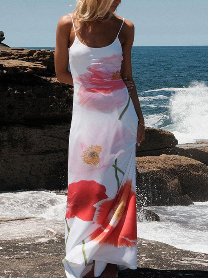 Floral Printed Sling Holiday Dress