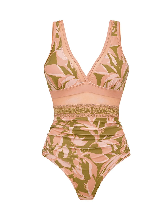 Tropical Floral One-Piece with Wide-Leg Pants and Skirt Set