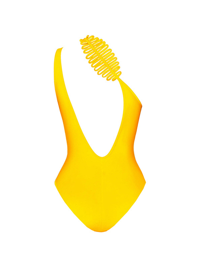 Yellow Cut Out One Shoulder One Piece Swimsuit