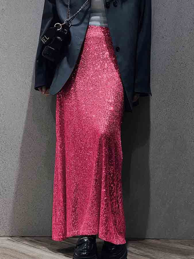 Sequin Stunning Long Sleeves Top and Skirt Sets