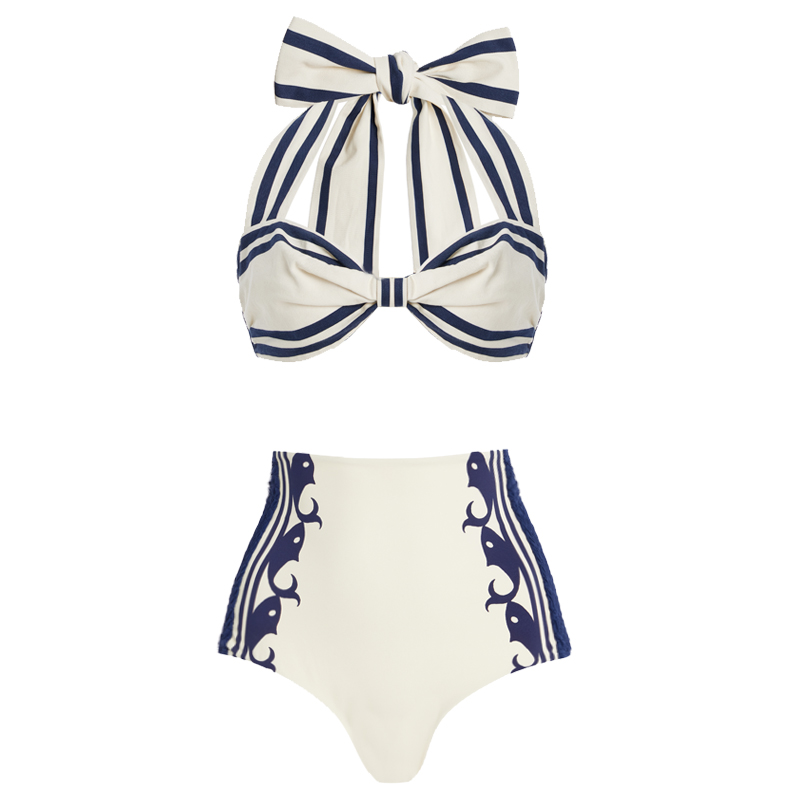 Navy Style Printed Bikini Swimsuit And Shorts