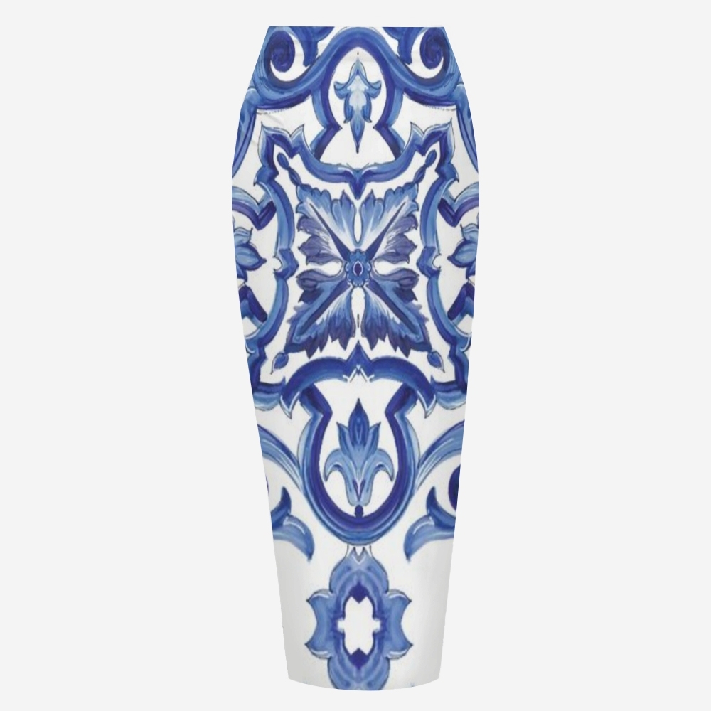 Elegant Baroque Pattern Bikini Set with Front Tie Top and Coordinated Sarong Skirt