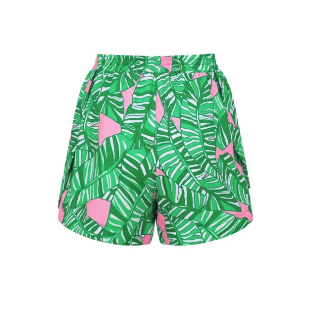 Women's New Long Sleeve Zip-Front Swimsuit with Green Print One-Piece Swimsuit with Skirt or Shorts