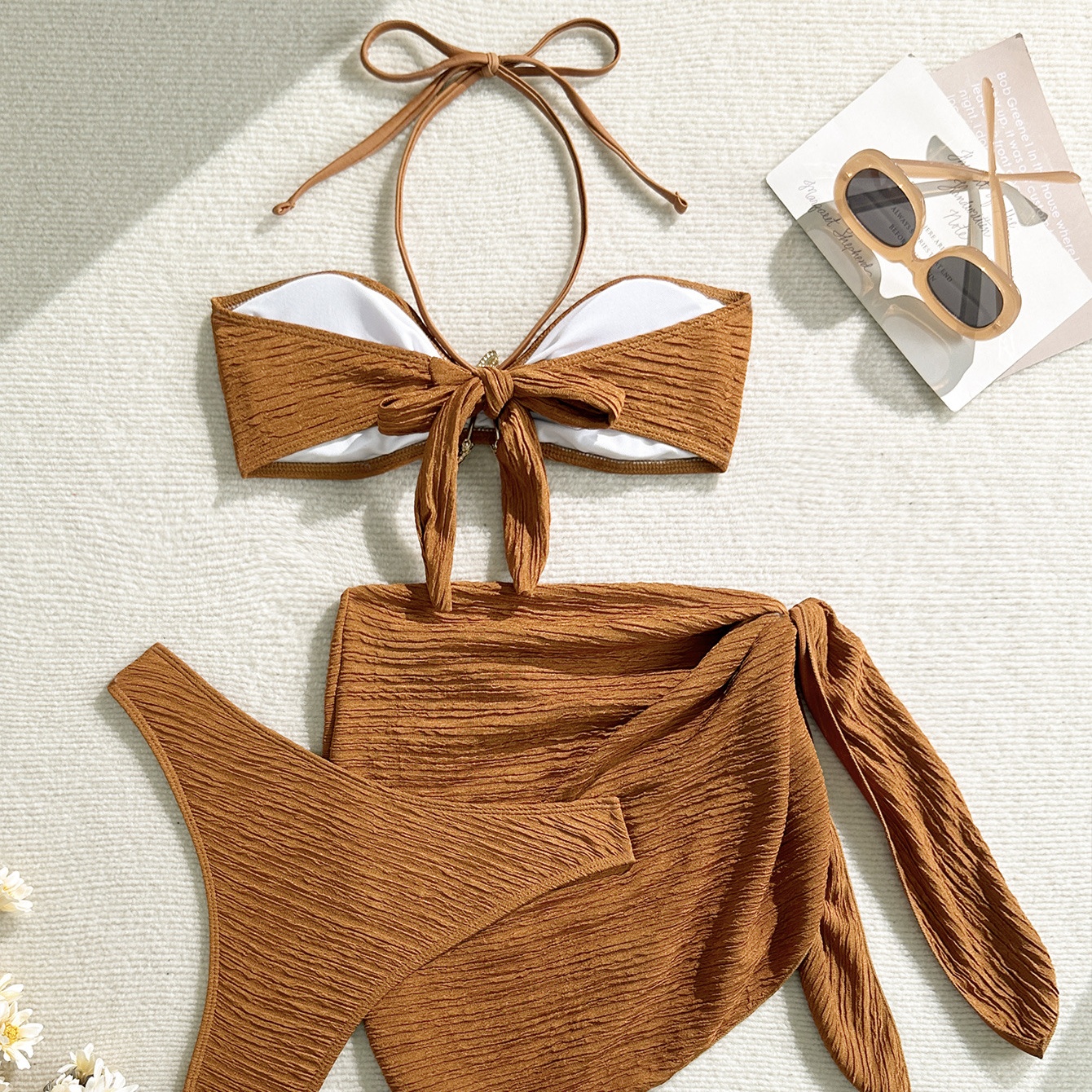 Three-piece Bikini Set with Starfish Accent and Wrap Skirt