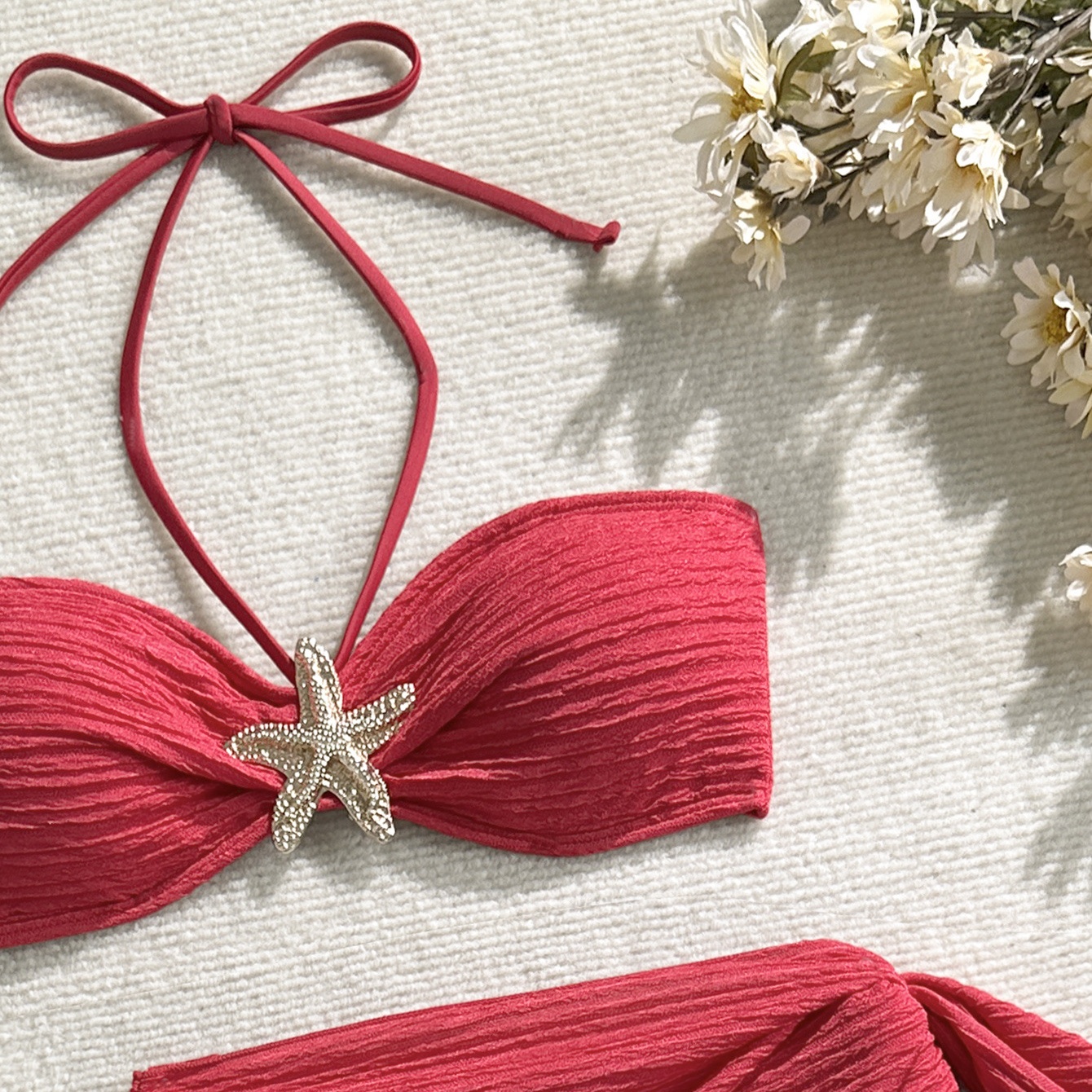 Three-piece Bikini Set with Starfish Accent and Wrap Skirt