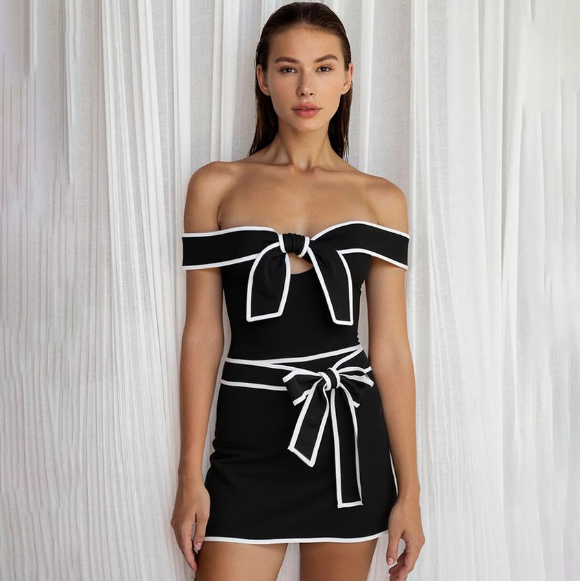 Black & White One-Piece Swimsuit Set
