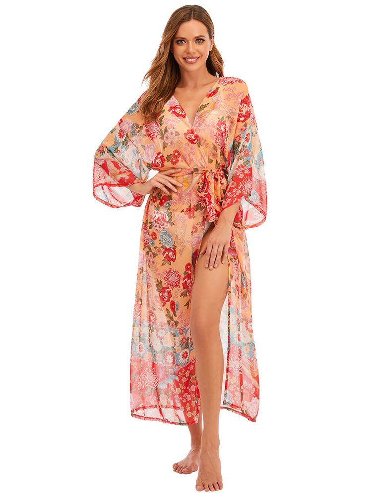 Chiffon Printed Cover Up Vacation Bikini Sunscreen Shirt
