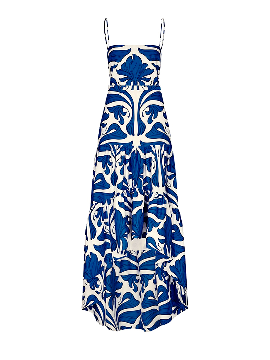 Retro Print One-Piece Swimsuit And Skirt