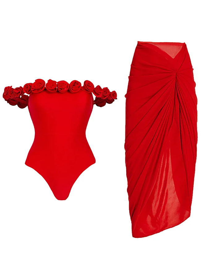 3D Flower One Piece Swimsuit and Sarong