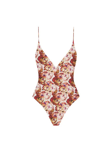 Vintage Floral Print Thin Strap Deep V One-Piece