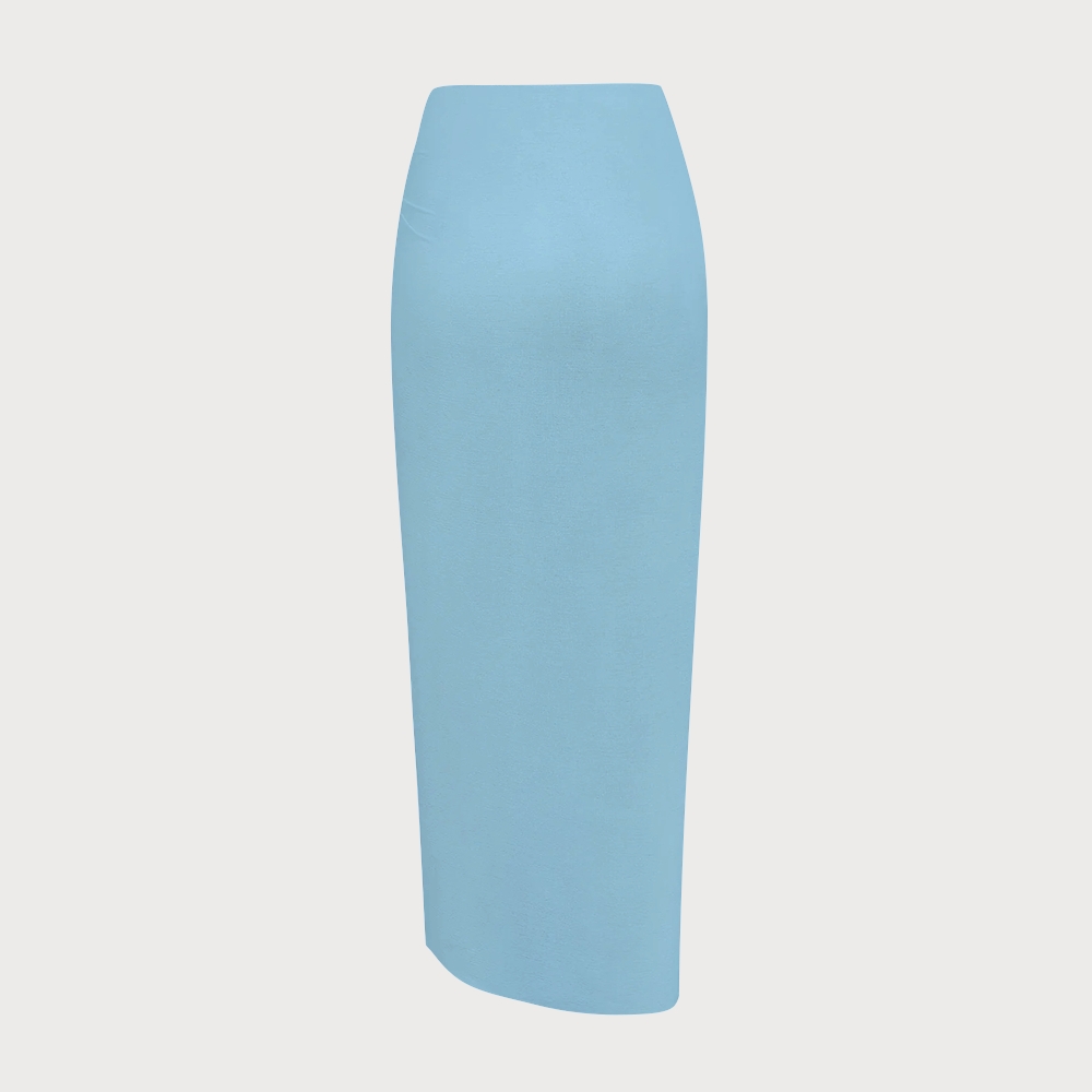 Light Blue Backless Swimsuit with Irregular Ruffle Sarong Swimsuit Set