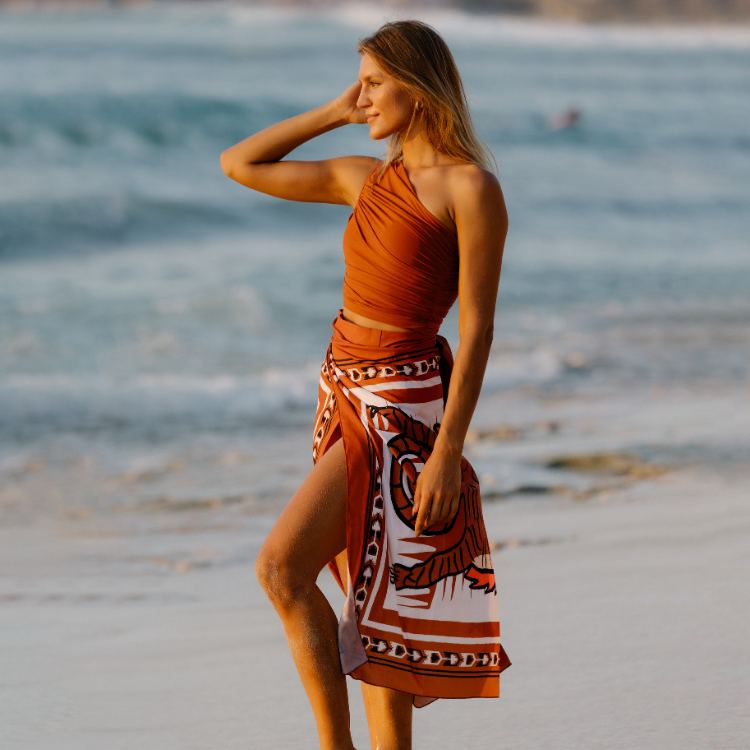 Single-Shoulder Ruffled Bikini Swimsuit And Sarong