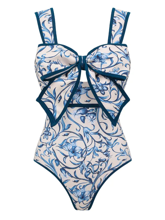 Bowknot Lily Printed Swimsuit Set