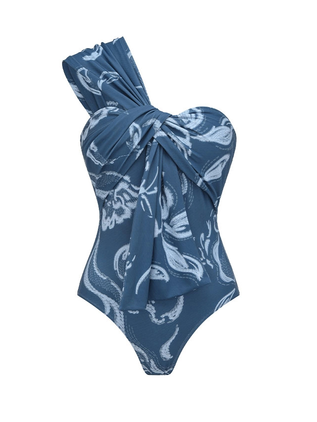 One Shoulder Printed Swimsuit Set
