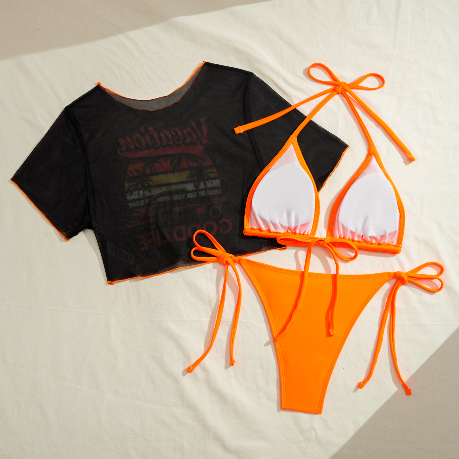 Women's Tropical All-Over Print Bikini 3-Piece Swimsuit Set