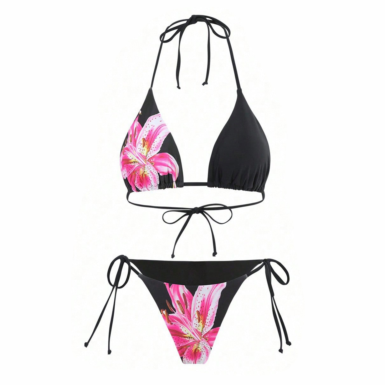 Women's Lily Print Bikini Set Two-Piece Swimsuit with Skirt