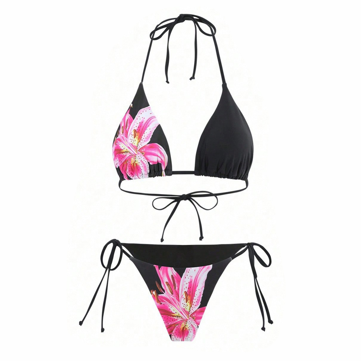 Women's Lily Print Bikini Set Two-Piece Swimsuit with Skirt