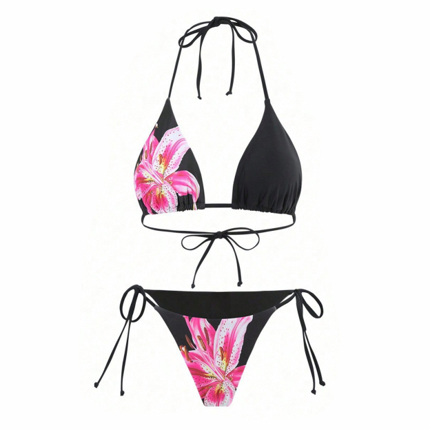 Women's Lily Print Bikini Set Two-Piece Swimsuit with Skirt