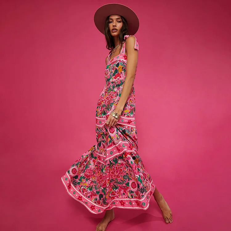 Pink Floral Paradise Print One Piece Swimsuit and Skirt